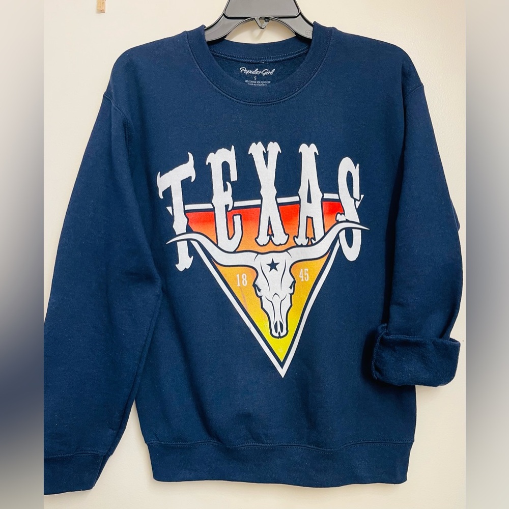 Popular Girl Texas Sweatshirt, Navy, Small